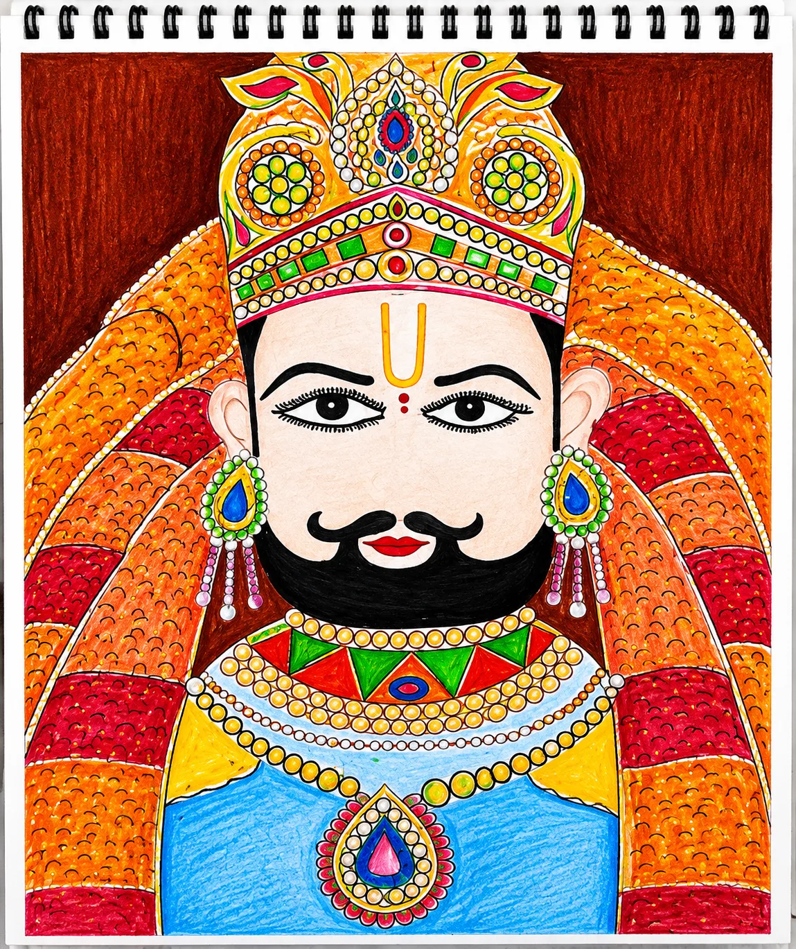 Traditional Indian Royal Portrait – Hand-Drawn Folk Art Illustration