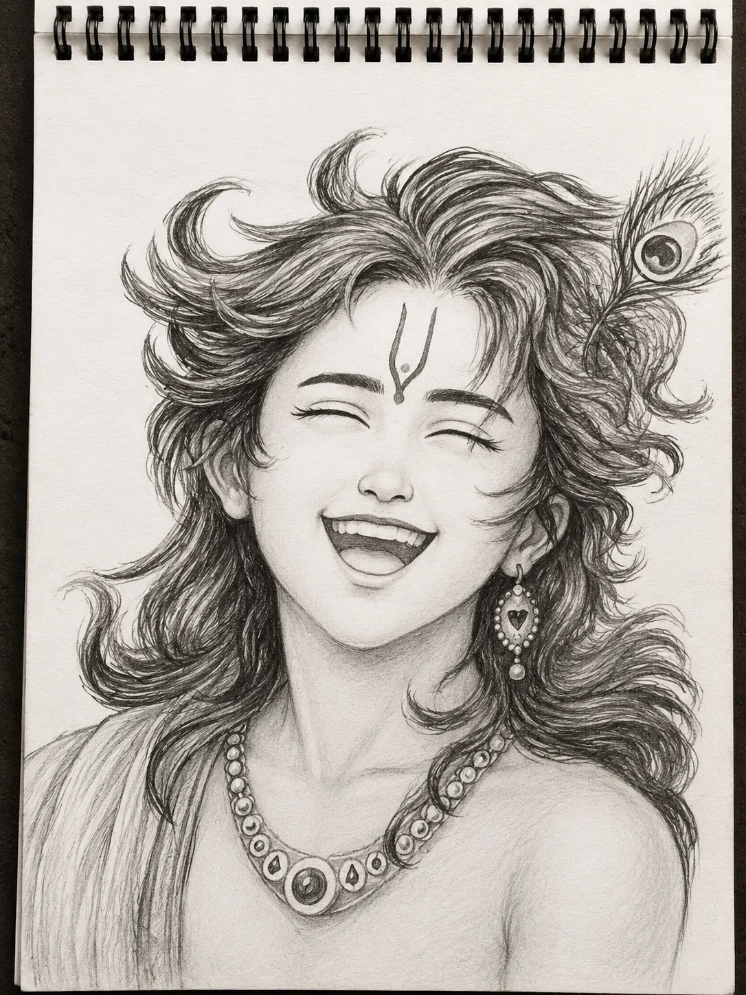 Smiling Lord Krishna – Hyperrealistic Hand-Drawn Graphite Pencil Sketch