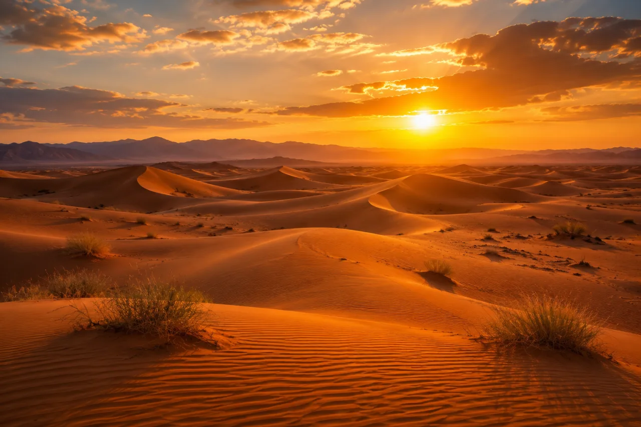 Golden Sand Dunes at Sunset | AI Desert Landscape Image
