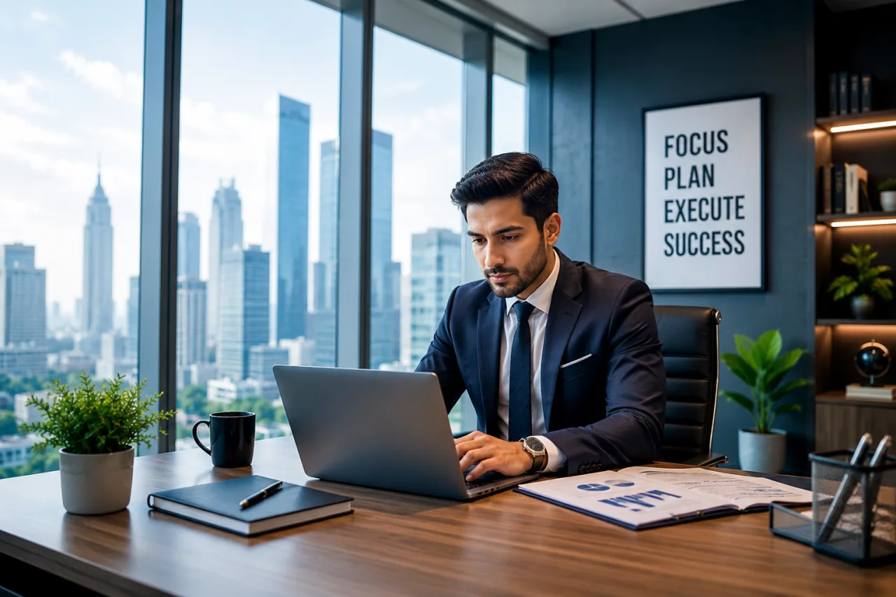 Professional Businessman Working in Modern Office | AI Business Image