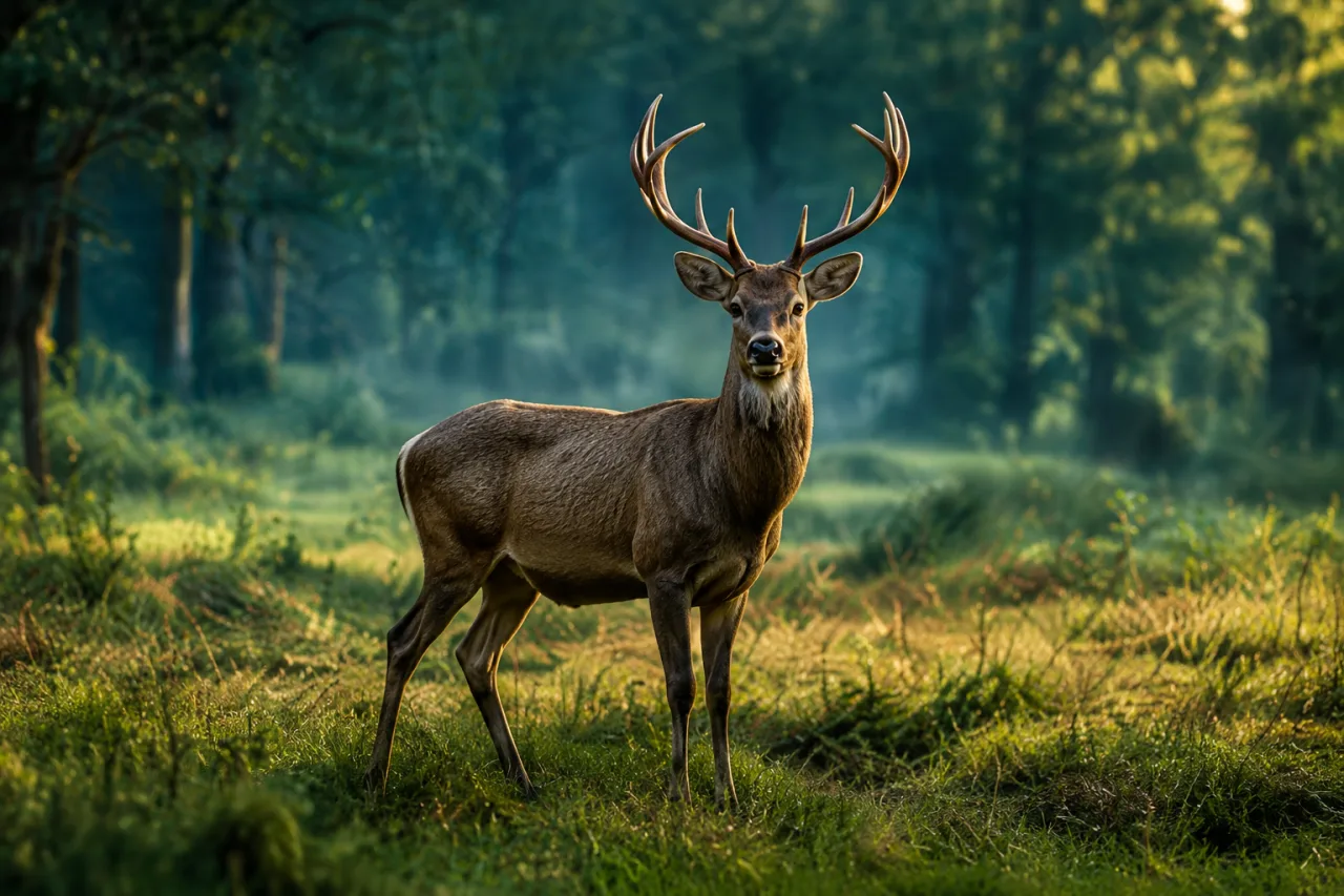 Majestic Red Deer Standing in Forest | AI Wildlife Image