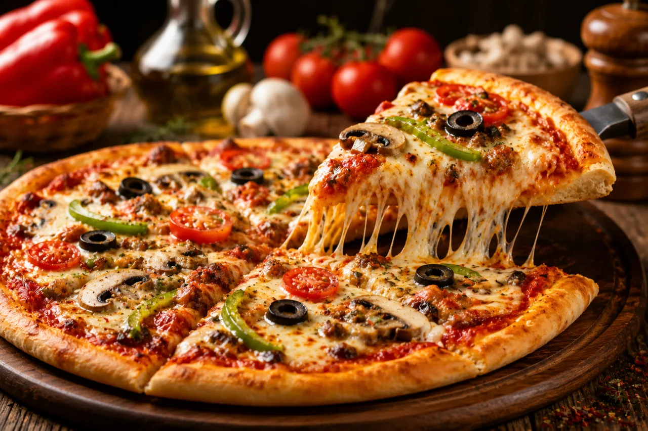 Delicious Cheese Pizza with Fresh Toppings | AI Food Image