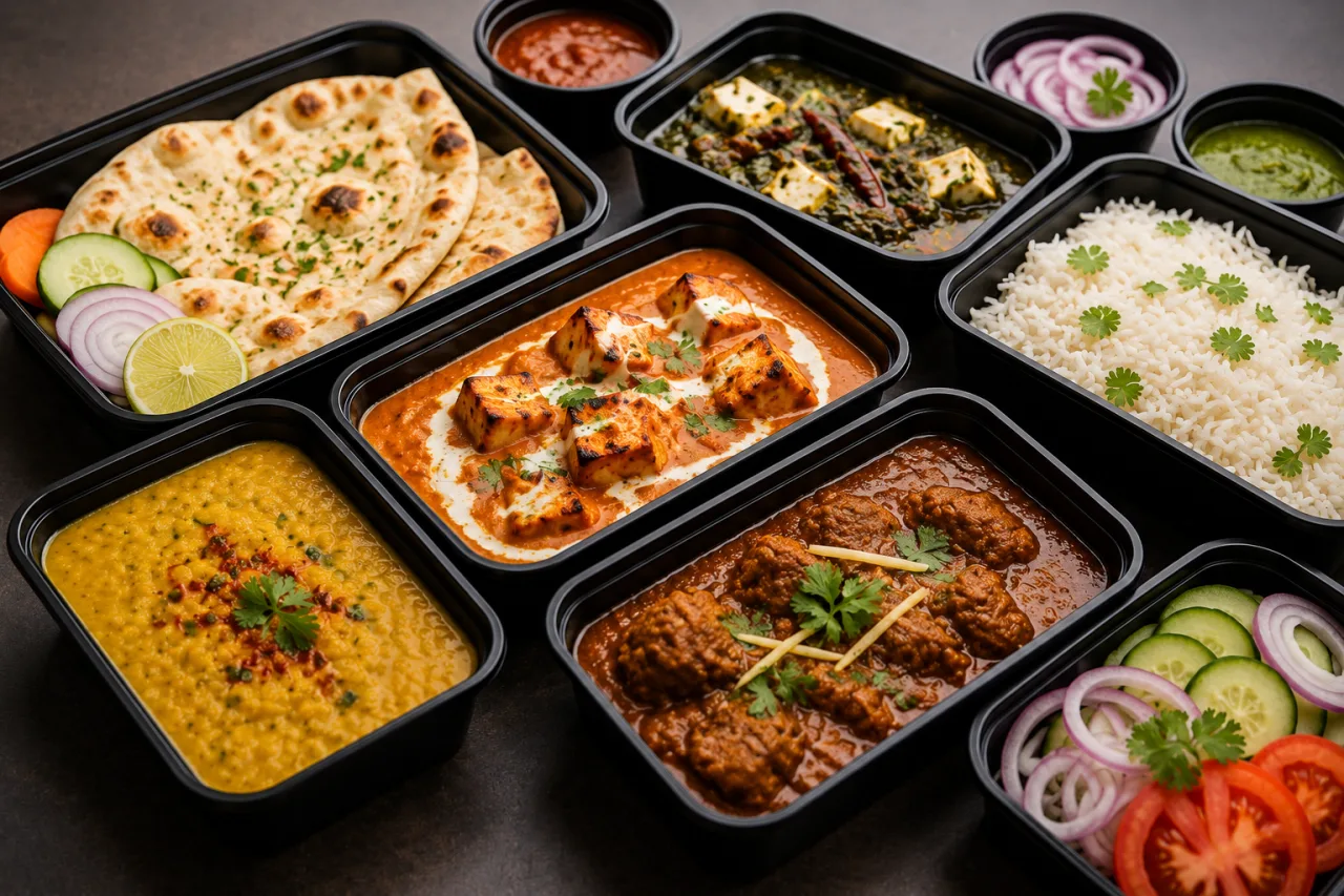 Delicious Indian Meal Combo with Paneer Curry, Rice & Naan | AI Food Image