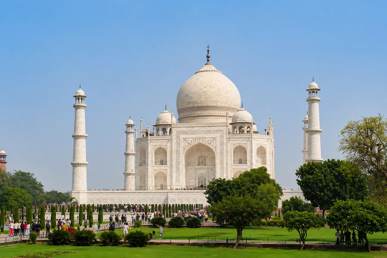 Majestic Taj Mahal in Agra Under Clear Daylight Sky | AI Images