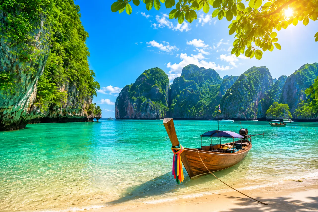 Tropical Paradise Beach with Longtail Boat | AI Travel Image