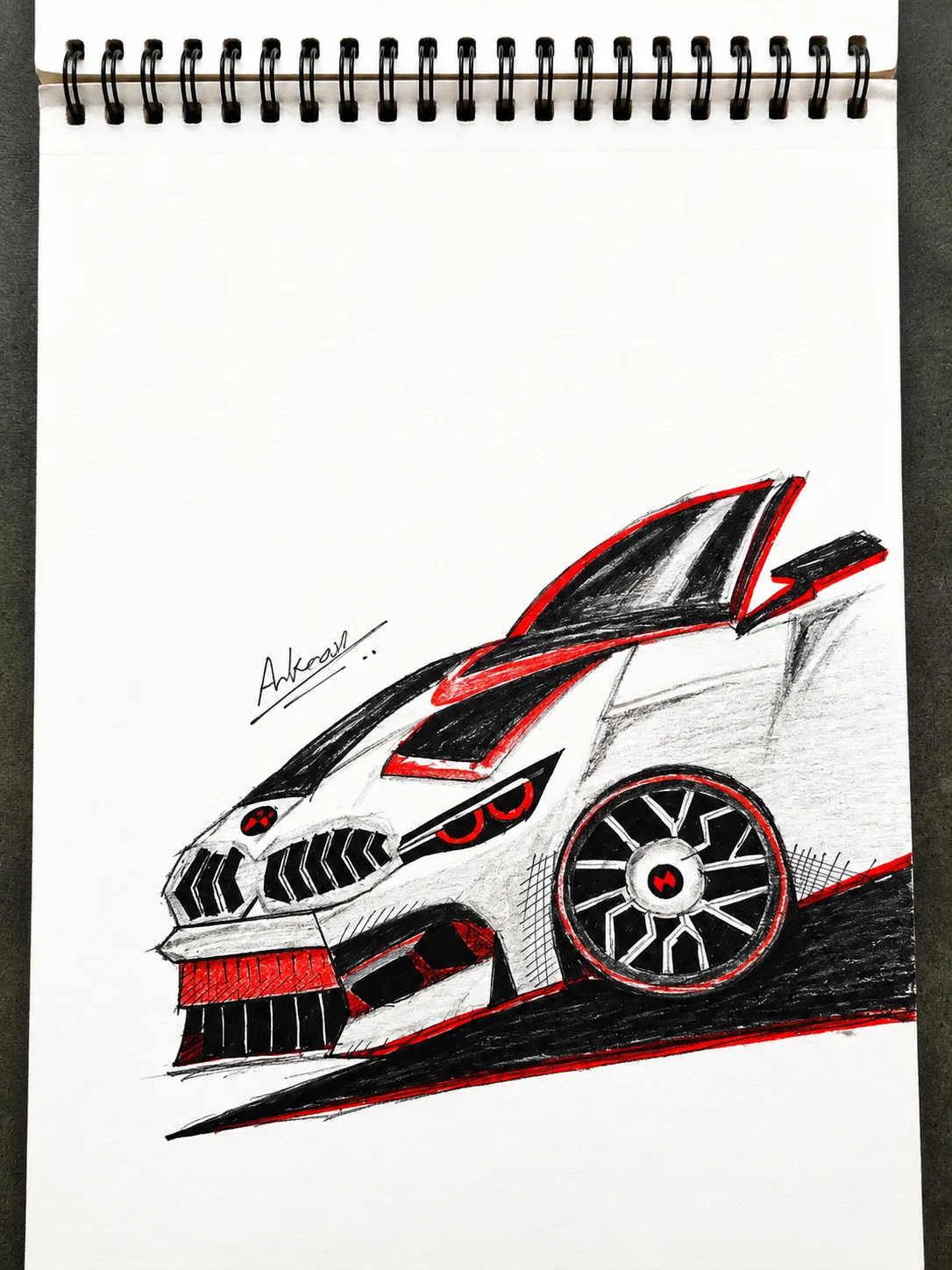 Red and Black Sports Car – Hand-Drawn Automotive Sketch Illustration