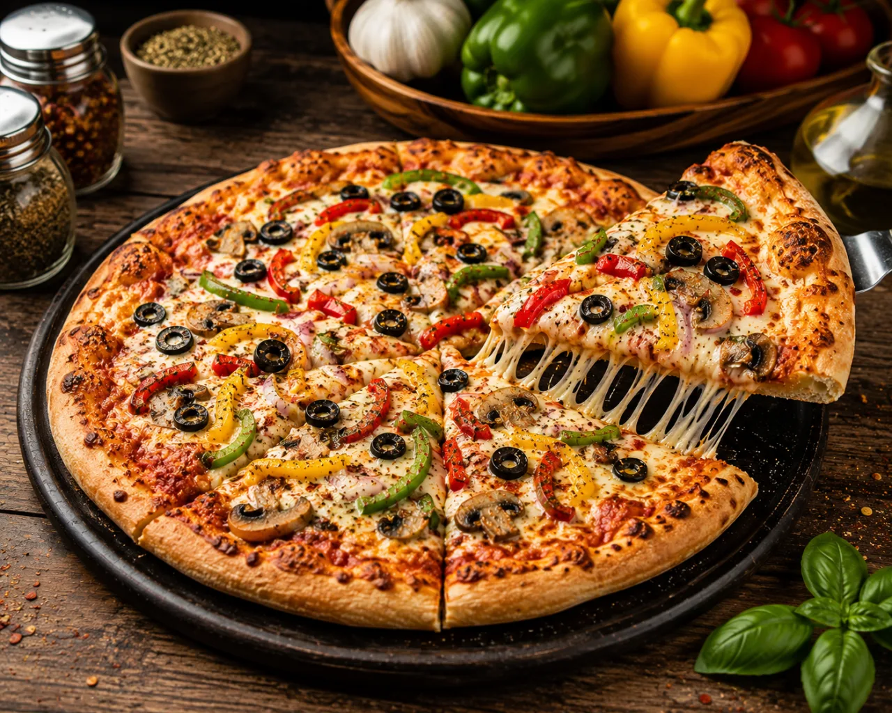 Ultimate Veggie Cheese Pizza with Melting Mozzarella | AI Food Image