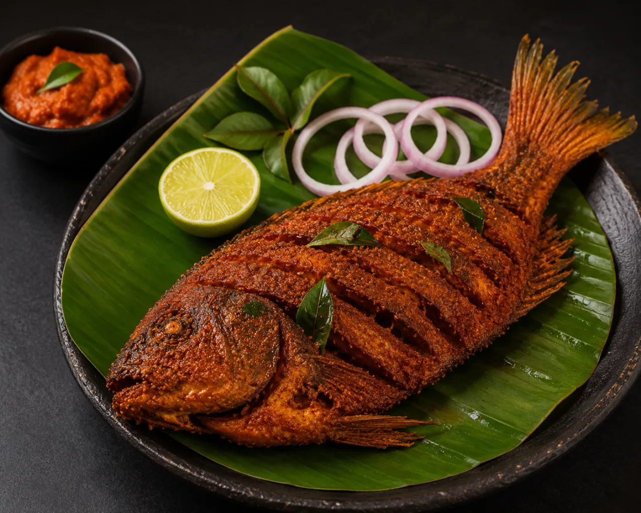 Crispy Pomfret Fish Fry with Spicy Masala | AI Food Image