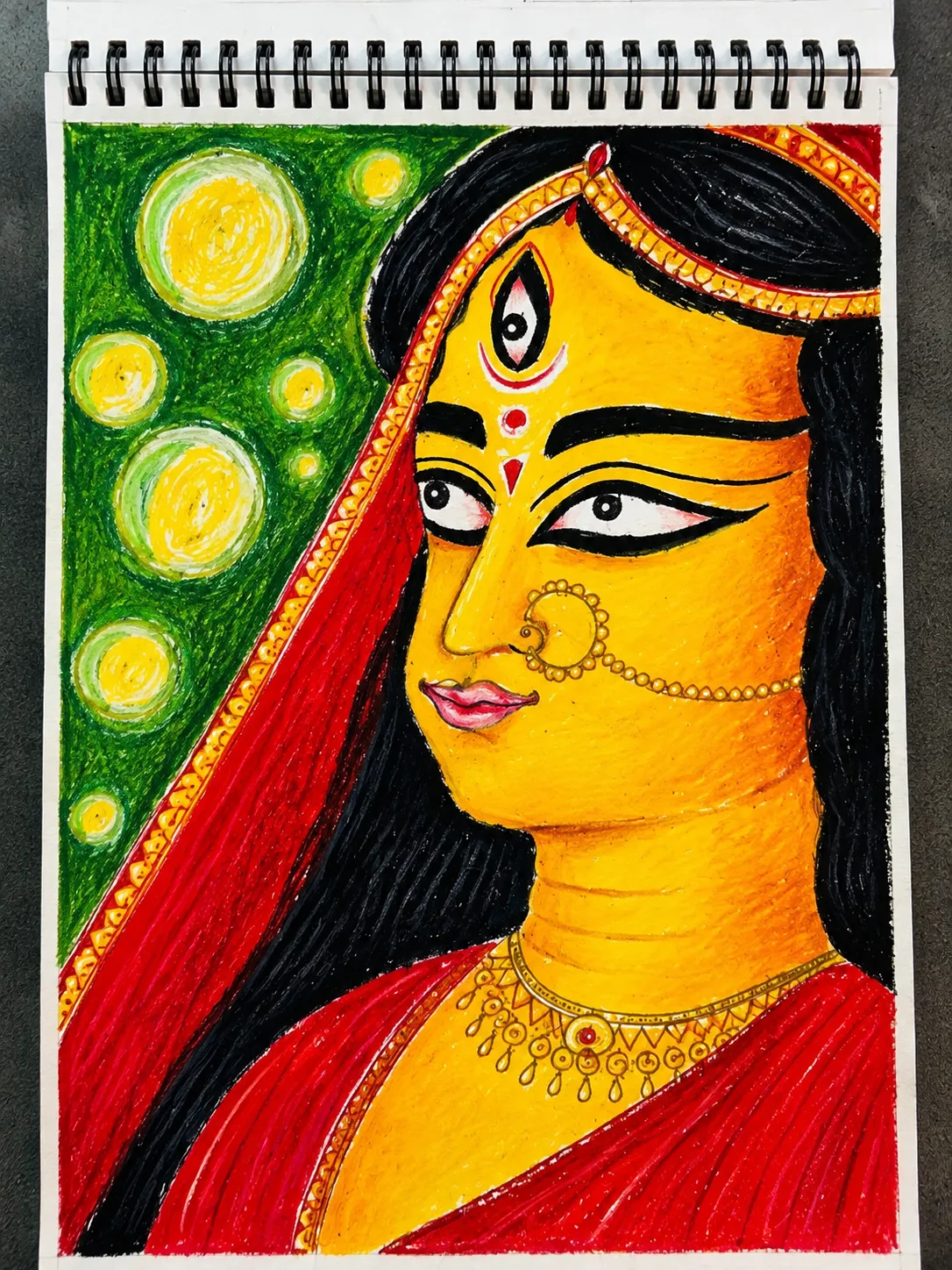 Traditional Indian Goddess Portrait – Hand-Drawn Folk Art Illustration