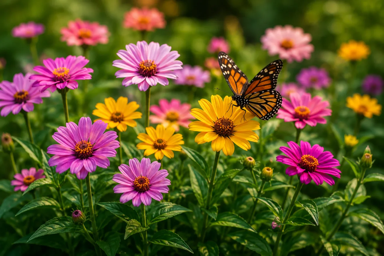 Colorful Wildflower Garden with Butterfly | AI Nature Image