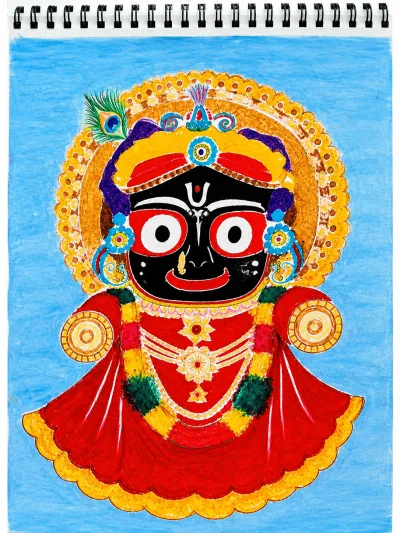 Lord Jagannath Hand-Drawn Traditional Indian Folk Art Illustration