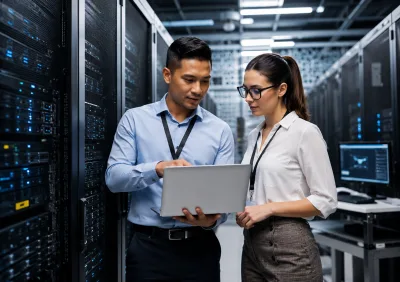 IT Professionals Managing Data Center Servers | AI Business Image