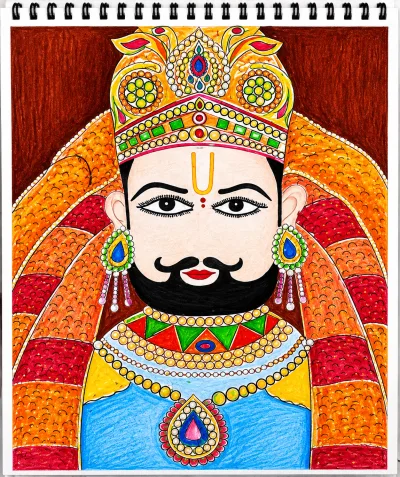 Traditional Indian Royal Portrait – Hand-Drawn Folk Art Illustration
