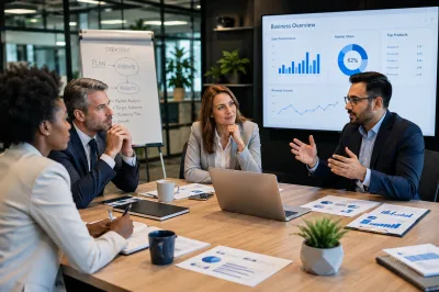 Executive Business Strategy Meeting in Modern Office | AI Business Image