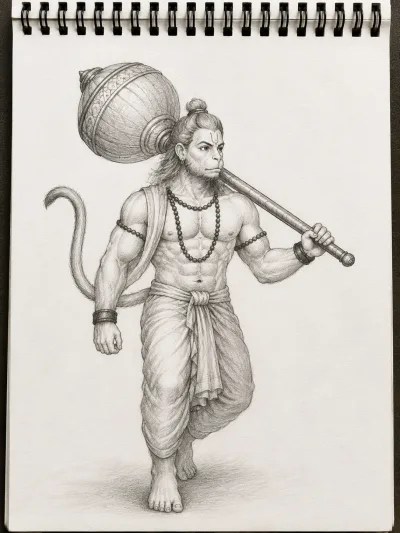 Lord Hanuman – Hyperrealistic Hand-Drawn Graphite Pencil Sketch