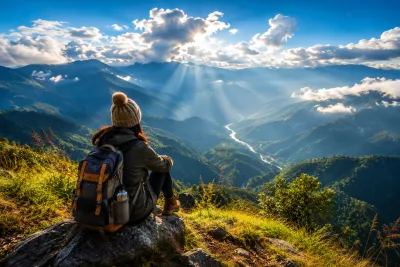 Outdoor Adventure with Panoramic Mountain View | AI Travel Image