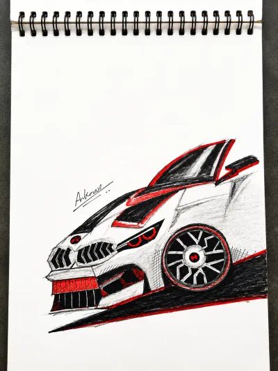 Red and Black Sports Car – Hand-Drawn Automotive Sketch Illustration