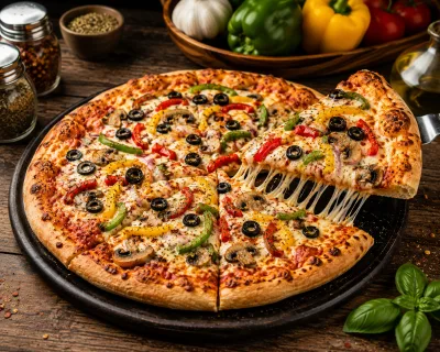 Ultimate Veggie Cheese Pizza with Melting Mozzarella | AI Food Image