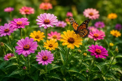 Colorful Wildflower Garden with Butterfly | AI Nature Image